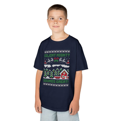 Youth "Silent Night? Sounds Great!" Unisex Tee | Ugly Christmas Shirt for the Overstimulated