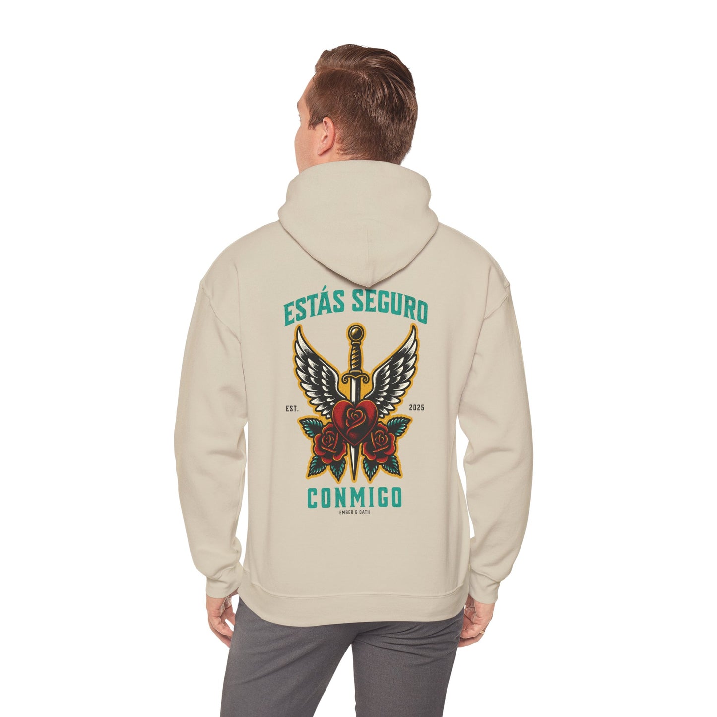 You Are Safe With Me Sword Unisex Hoodie | Estás Seguro Conmigo Hooded Sweatshirt | Immigrant Rights & Solidarity Collection