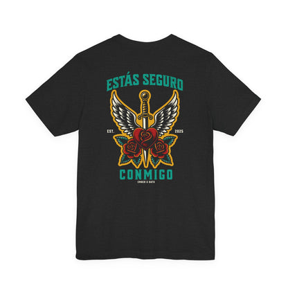 You Are Safe With Me Sword Unisex Tee | Estás Seguro Conmigo Shirt | Immigrant Rights & Solidarity Collection