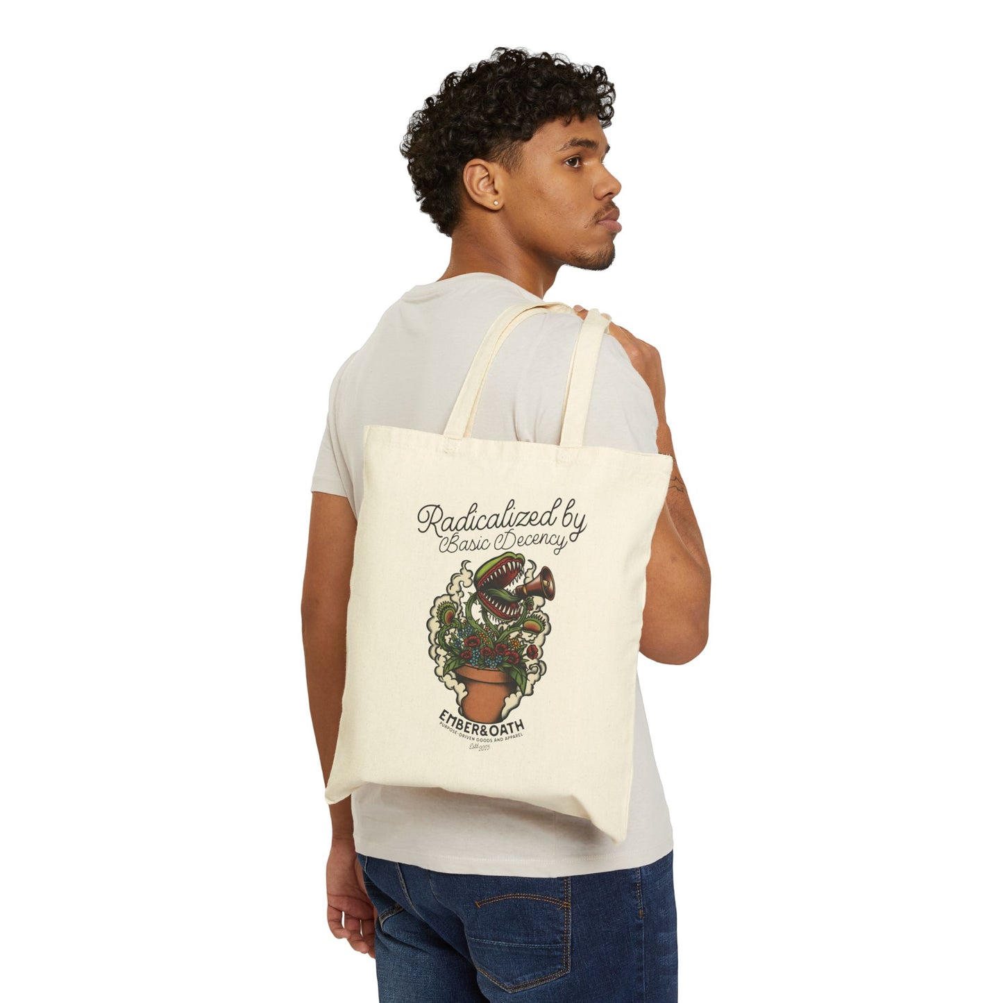 "Radicalized by Basic Decency" Tote Bag | American Traditional Venus Flytrap Bag | Firestarter Fund Collection
