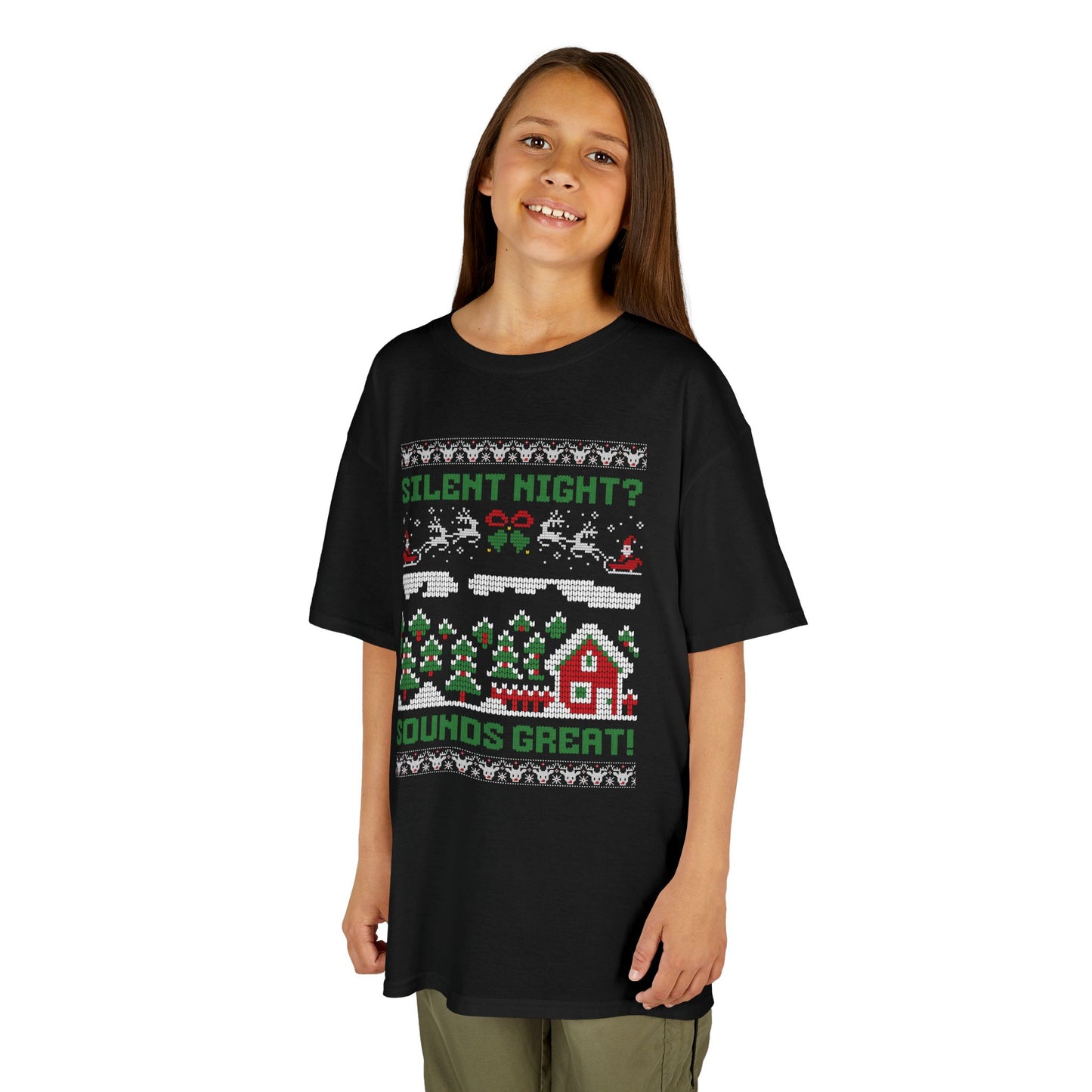 Youth "Silent Night? Sounds Great!" Unisex Tee | Ugly Christmas Shirt for the Overstimulated