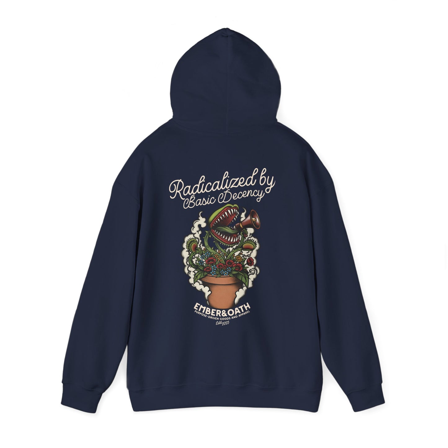 "Radicalized by Basic Decency" Unisex Hoodie | American Traditional Venus Flytrap Hooded Sweatshirt | Firestarter Fund Collection