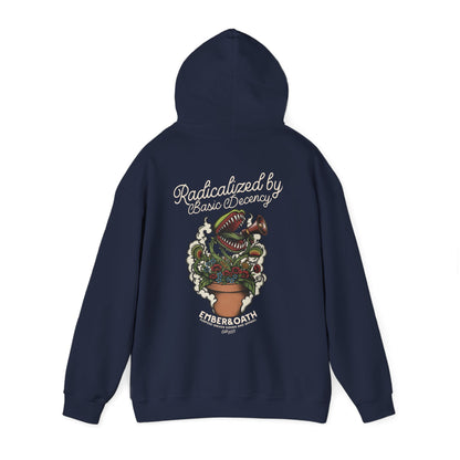 "Radicalized by Basic Decency" Unisex Hoodie | American Traditional Venus Flytrap Hooded Sweatshirt | Firestarter Fund Collection