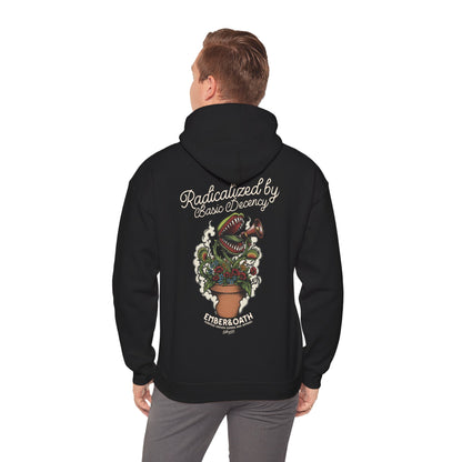 "Radicalized by Basic Decency" Unisex Hoodie | American Traditional Venus Flytrap Hooded Sweatshirt | Firestarter Fund Collection