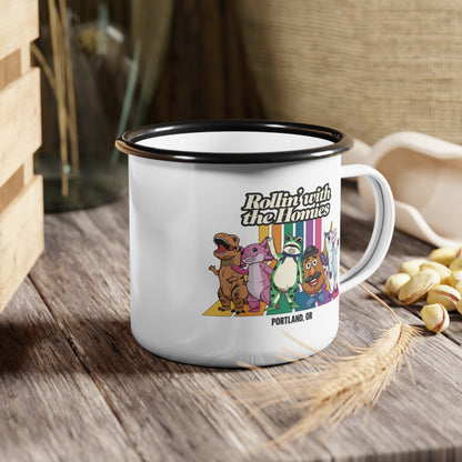Rollin' with the Homies Enamel Camping Mug | Portland Anti-ICE Inflatable Resistance Cup | Firestarter Fund Collection