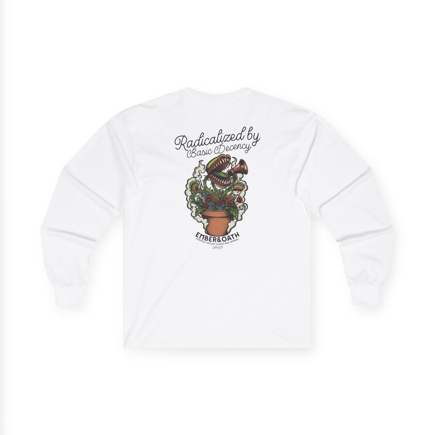 "Radicalized by Basic Decency" Unisex Long Sleeve Tee | American Traditional Venus Flytrap Shirt | Firestarter Fund Collection