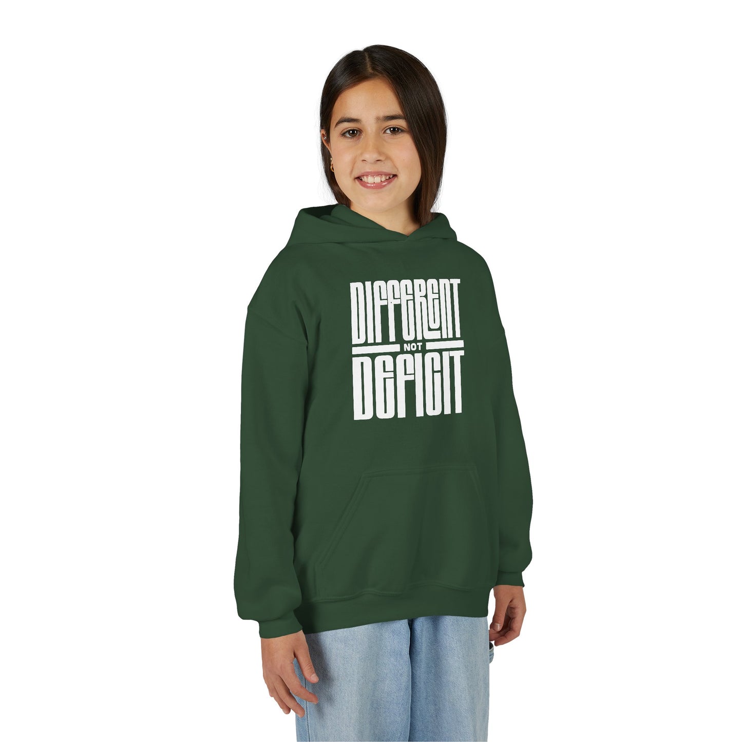 Youth "Different Not Deficit" Unisex Hoodie | Autism & Neurodiversity Advocacy Hooded Sweatshirt
