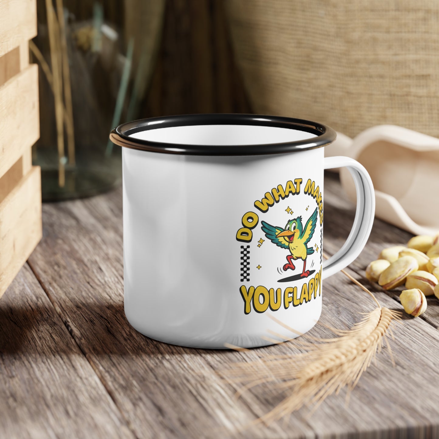 "Do What Makes You Flappy" Enamel Camping Mug | Autism & Neurodiversity Advocacy Mug