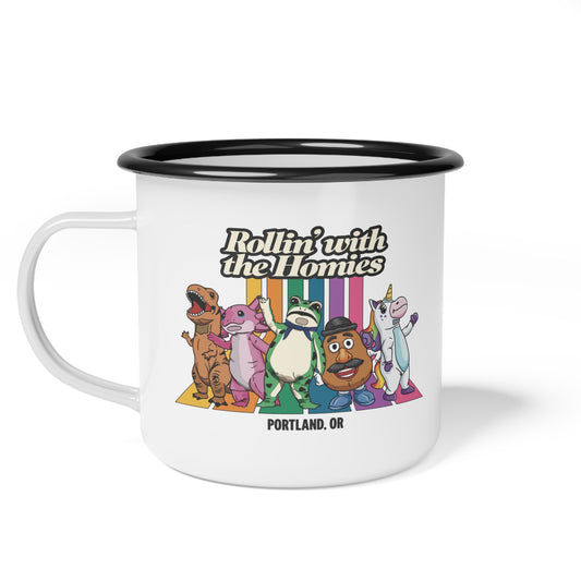 Rollin' with the Homies Enamel Camping Mug | Portland Anti-ICE Inflatable Resistance Cup | Firestarter Fund Collection